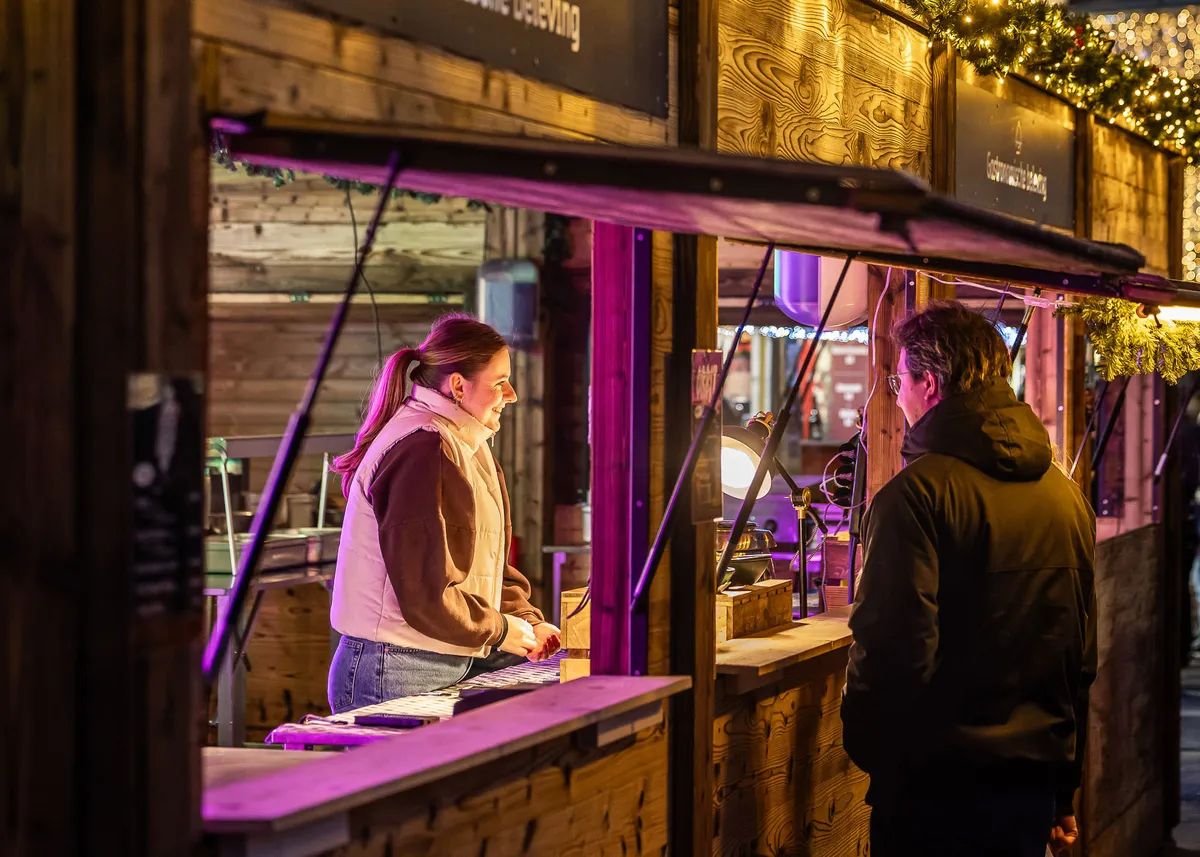 Street food market with multiple vendor Flexcubes