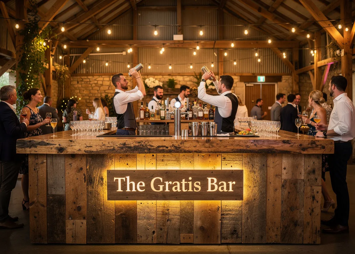 Outdoor bar structure with back bar display