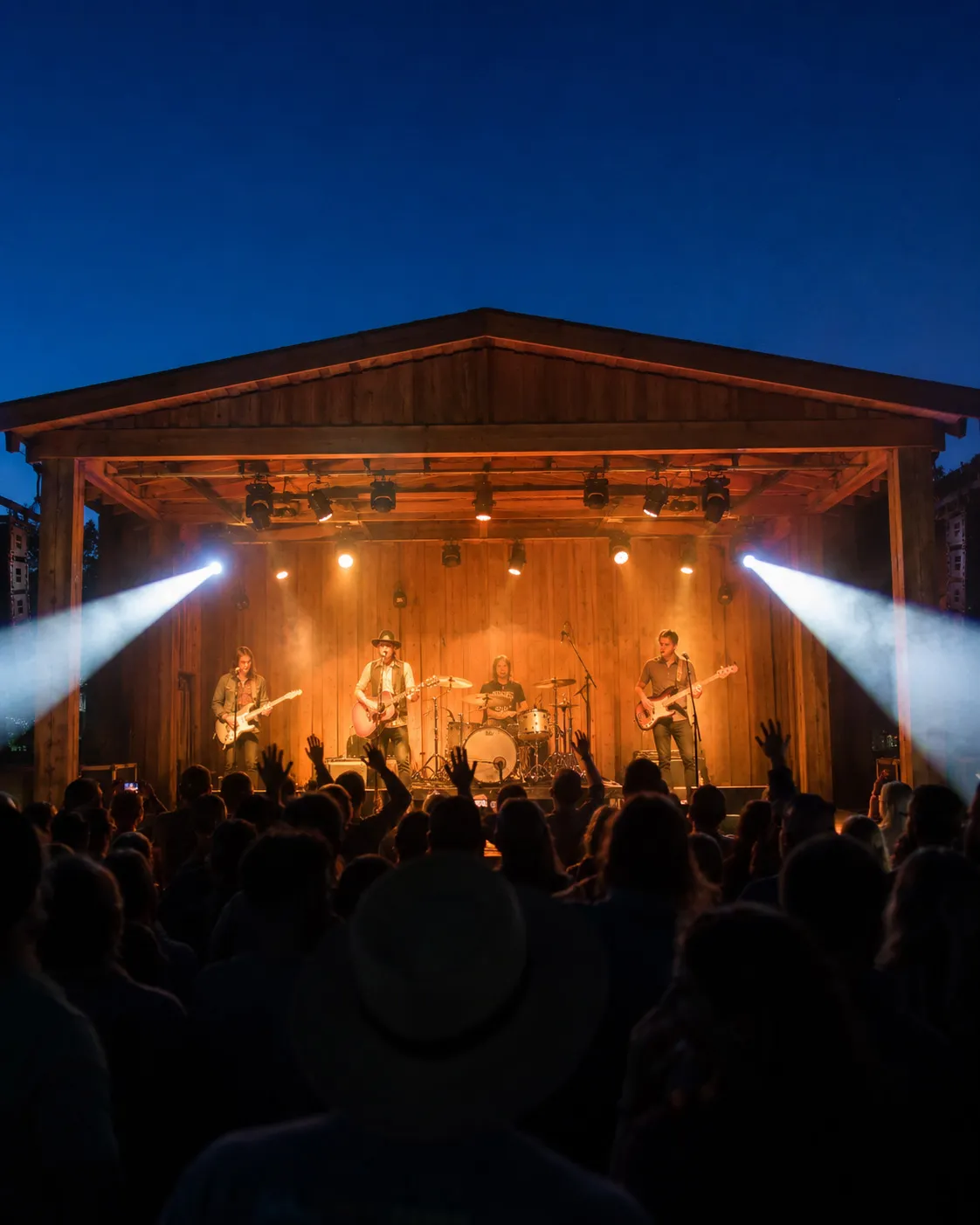 Sheltered stage and chill-out structure at a festival