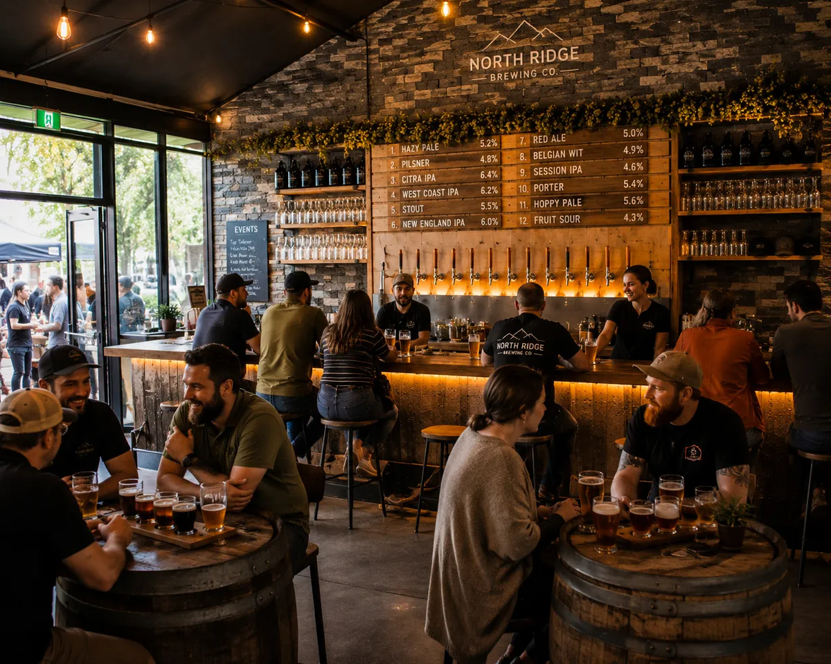 Brewery tap room in a stone-effect event structure