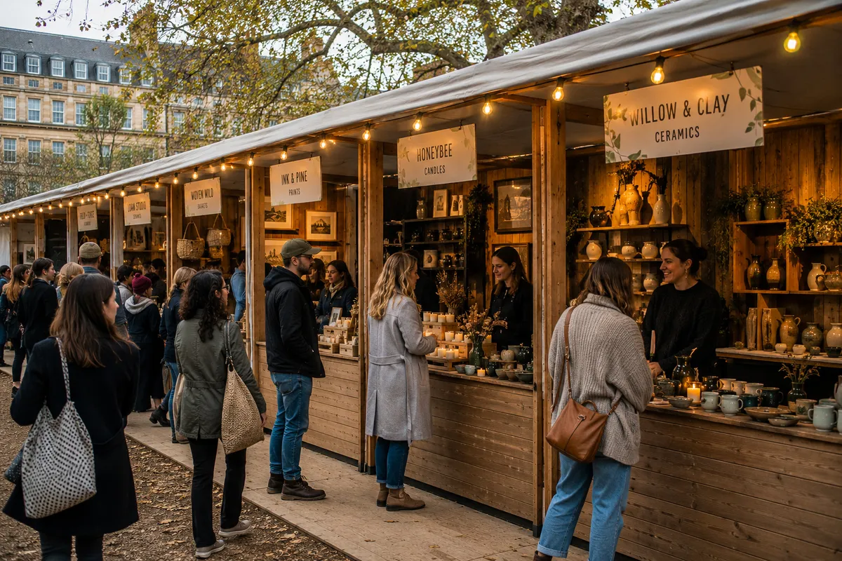 Run of market stall units with rustic timber cladding